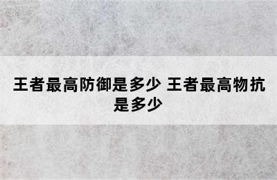 王者最高防御是多少 王者最高物抗是多少